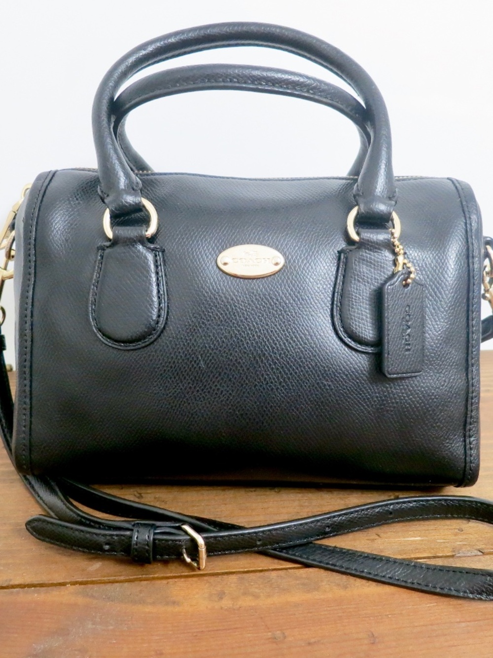 Coach Mini Bennett Crossgrain Leather Satchel in Black / Gold